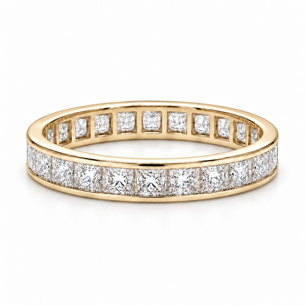 2.50ctw Princess Cut Channel-Set Eternity Band (4mm) in yellow gold
