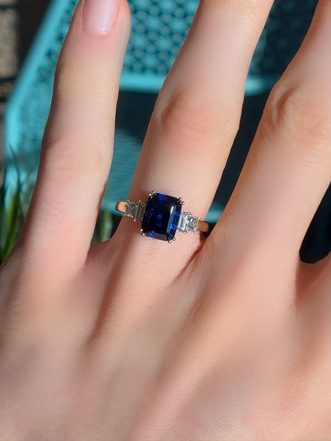 4.50ct Emerald-Cut Blue Sapphire Five-Stone Diamond Ring in 14K Yellow Gold