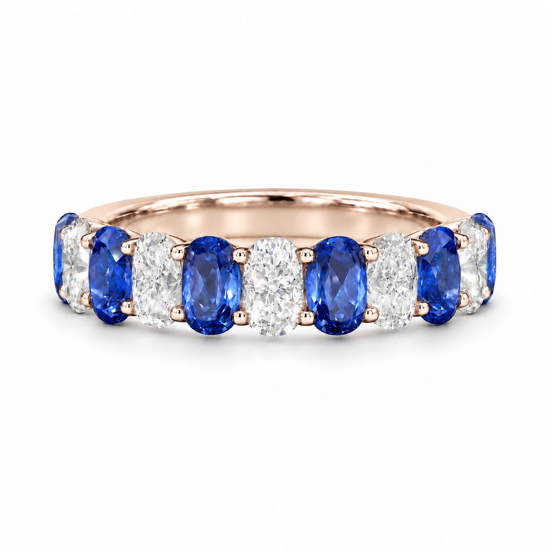 3.35ctw Oval Blue Sapphire & Diamond Half-Eternity Band (5mm) in rose gold