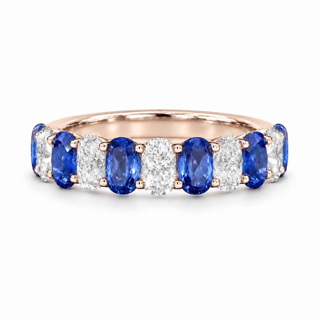 3.35ctw Oval Blue Sapphire & Diamond Half-Eternity Band (5mm) in rose gold