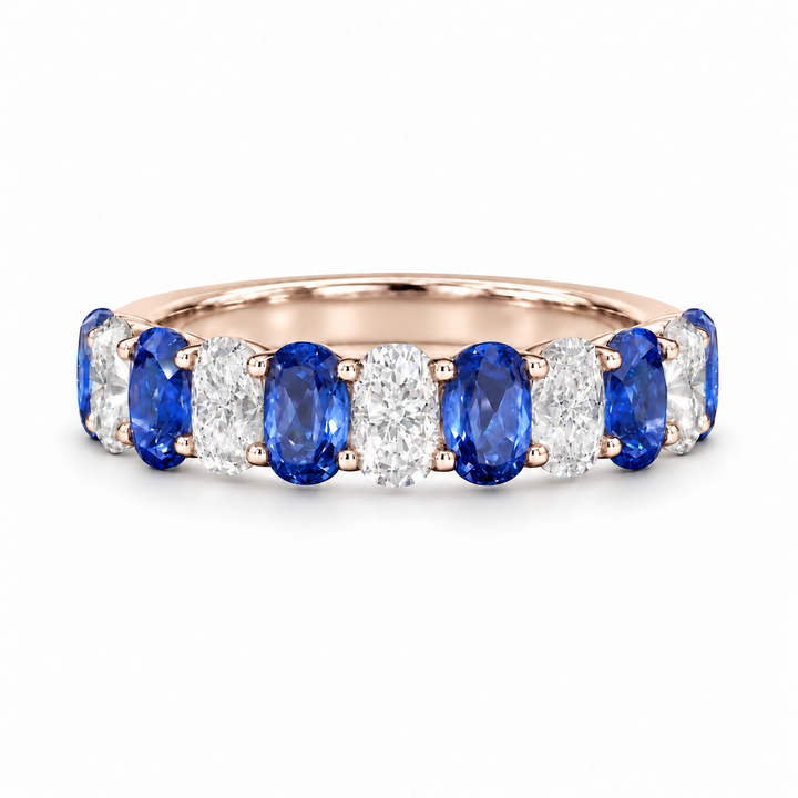 3.35ctw Oval Blue Sapphire & Diamond Half-Eternity Band (5mm) in rose gold