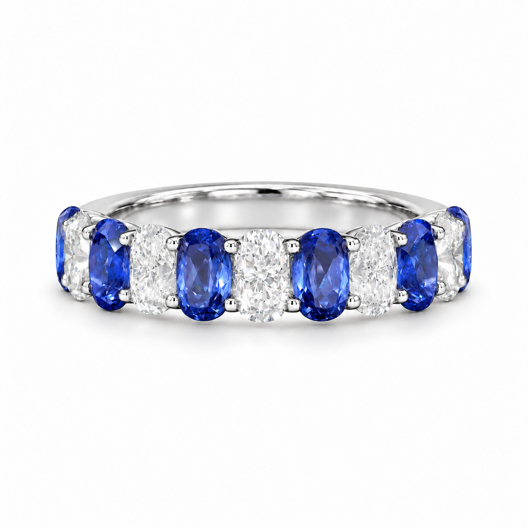 3.35ctw Oval Blue Sapphire & Diamond Half-Eternity Band (5mm) in white gold