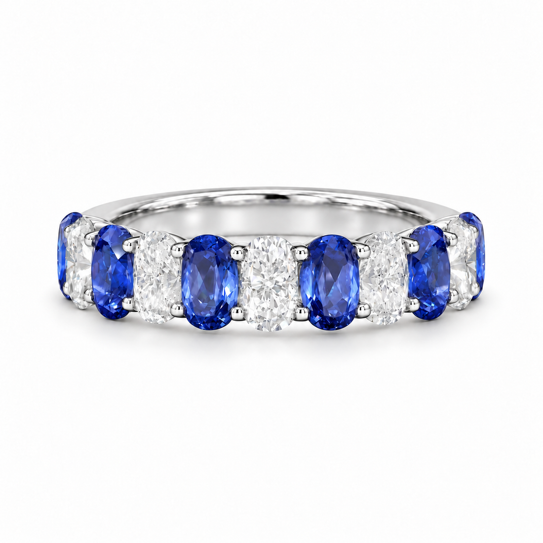 3.35ctw Oval Blue Sapphire & Diamond Half-Eternity Band (5mm) in white gold