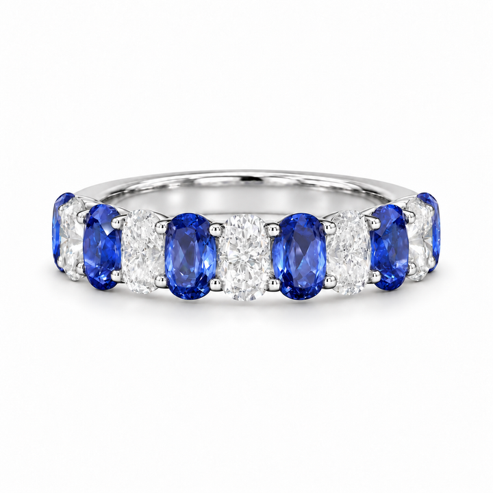 3.35ctw Oval Blue Sapphire & Diamond Half-Eternity Band (5mm) in white gold
