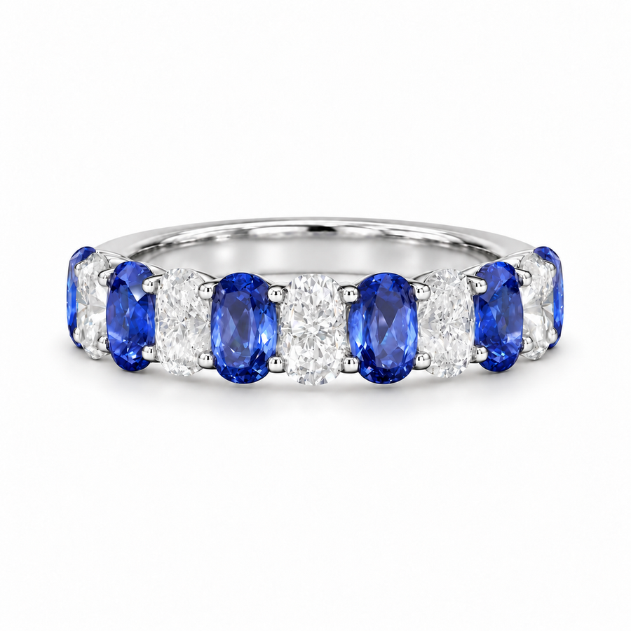 3.35ctw Oval Blue Sapphire & Diamond Half-Eternity Band (5mm)
