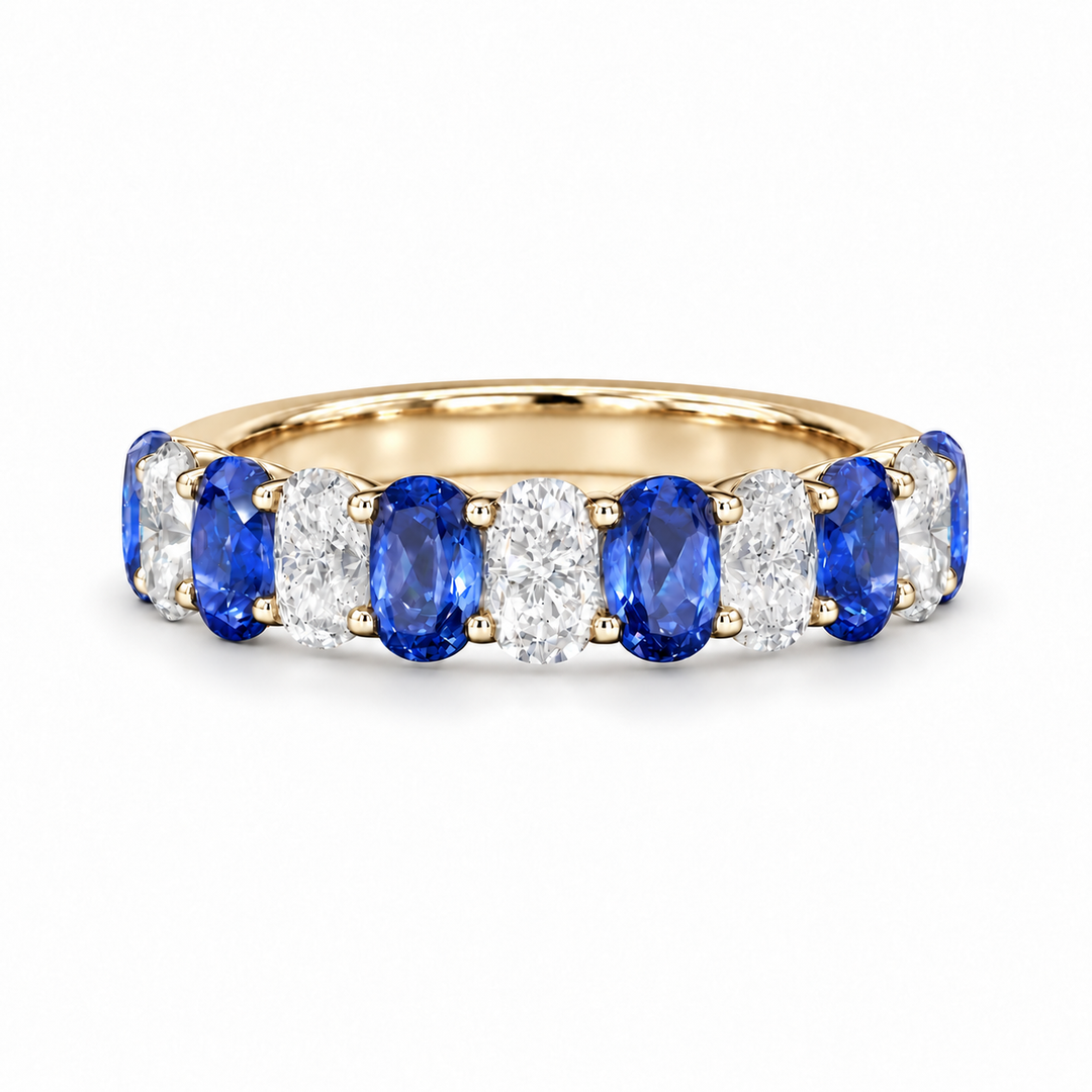 3.35ctw Oval Blue Sapphire & Diamond Half-Eternity Band (5mm) in yellow gold