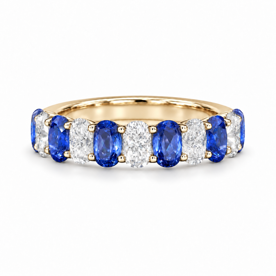 3.35ctw Oval Blue Sapphire & Diamond Half-Eternity Band (5mm) in yellow gold
