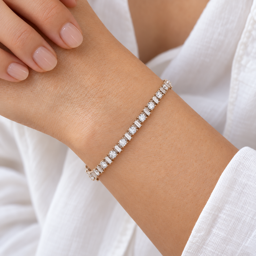Round & Baguette Lab Diamond Tennis Bracelet — 8ctw (3mm)