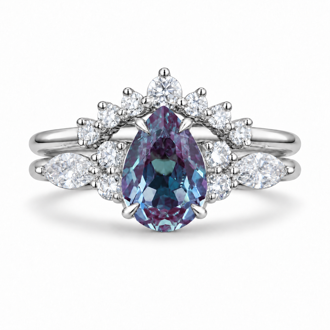 The Vespera — Pear Alexandrite Crown Ring in platinum
