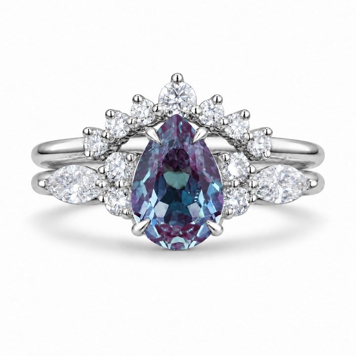 The Vespera — Pear Alexandrite Crown Ring in platinum