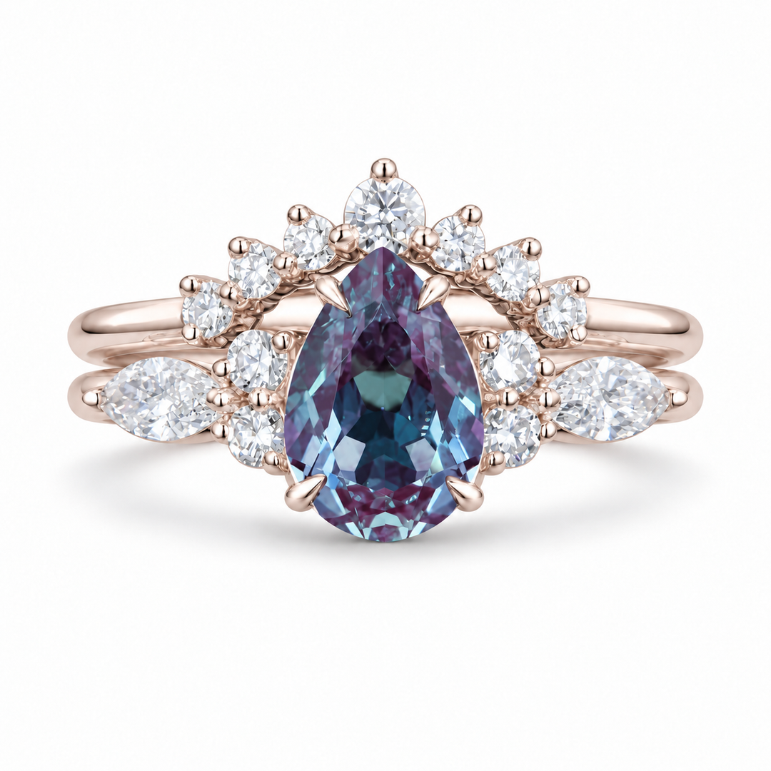 The Vespera — Pear Alexandrite Crown Ring in rose gold