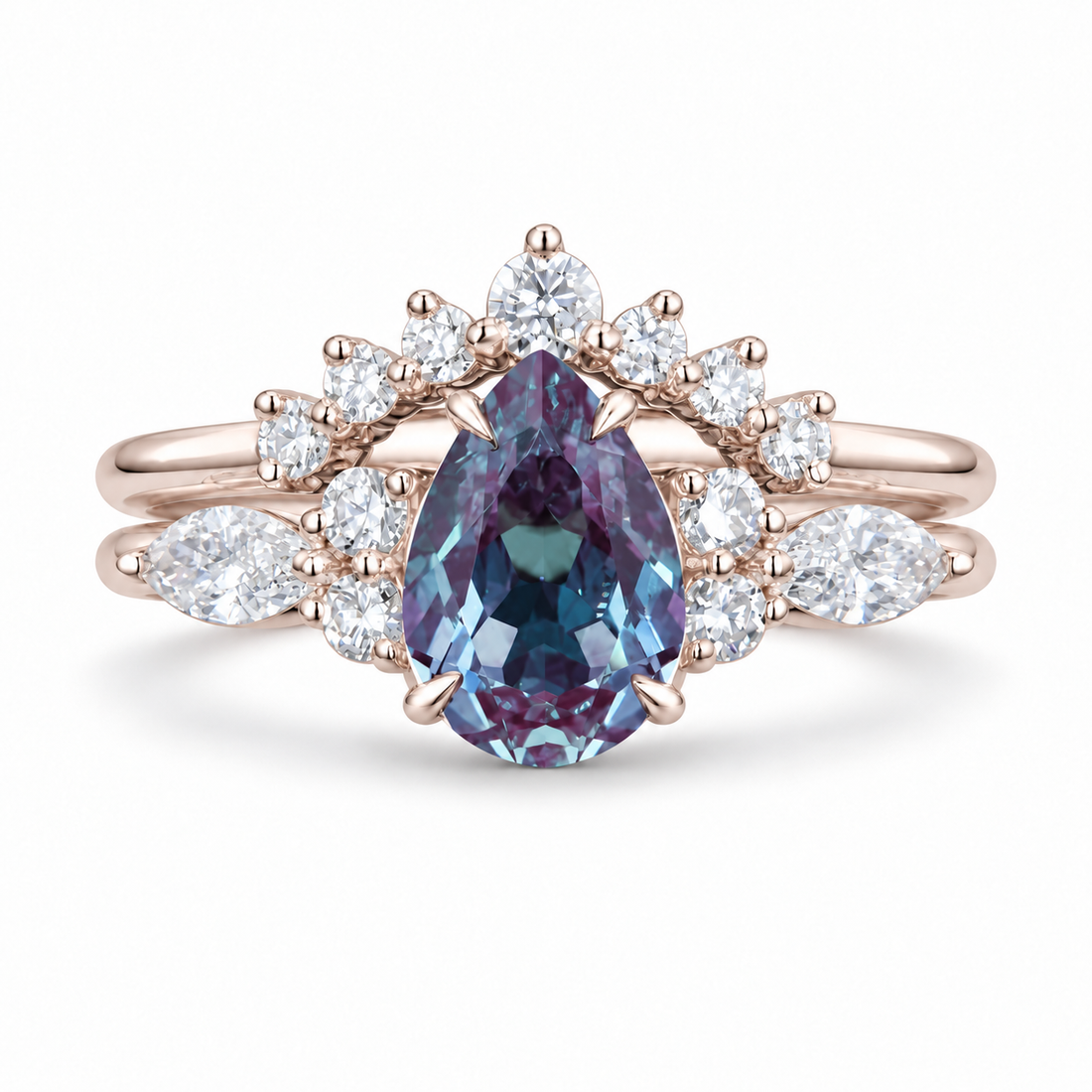 The Vespera — Pear Alexandrite Crown Ring in rose gold