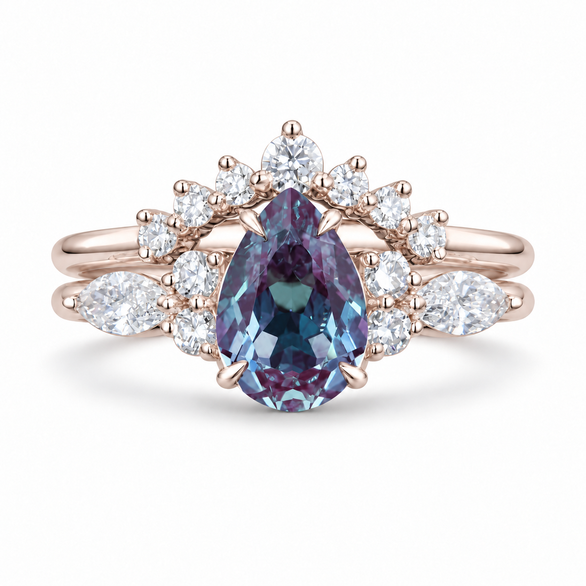 The Vespera — Pear Alexandrite Crown Ring in rose gold