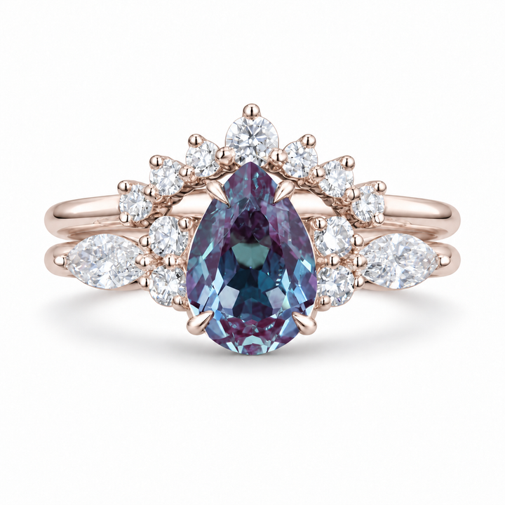 The Vespera — Pear Alexandrite Crown Ring in rose gold