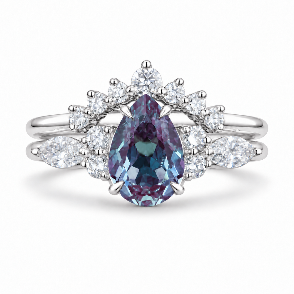 The Vespera — Pear Alexandrite Crown Ring in white gold