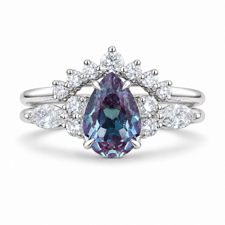 The Vespera — Pear Alexandrite Crown Ring in white gold
