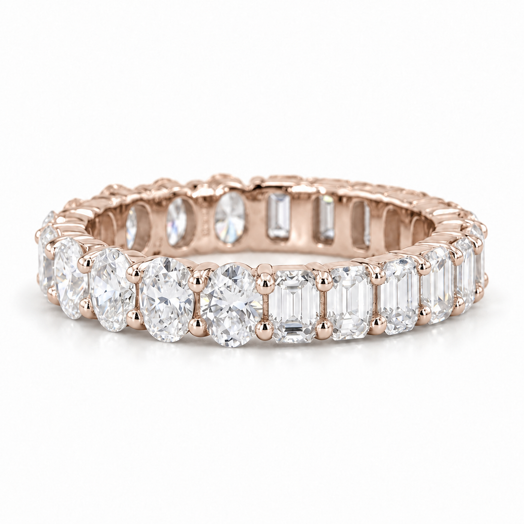 3.36ctw Half Oval & Half Emerald Diamond Eternity Band Ring (4mm) in rose gold