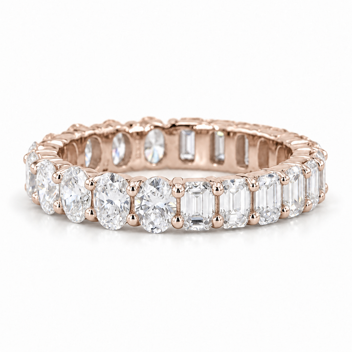 3.36ctw Half Oval & Half Emerald Diamond Eternity Band Ring (4mm) in rose gold