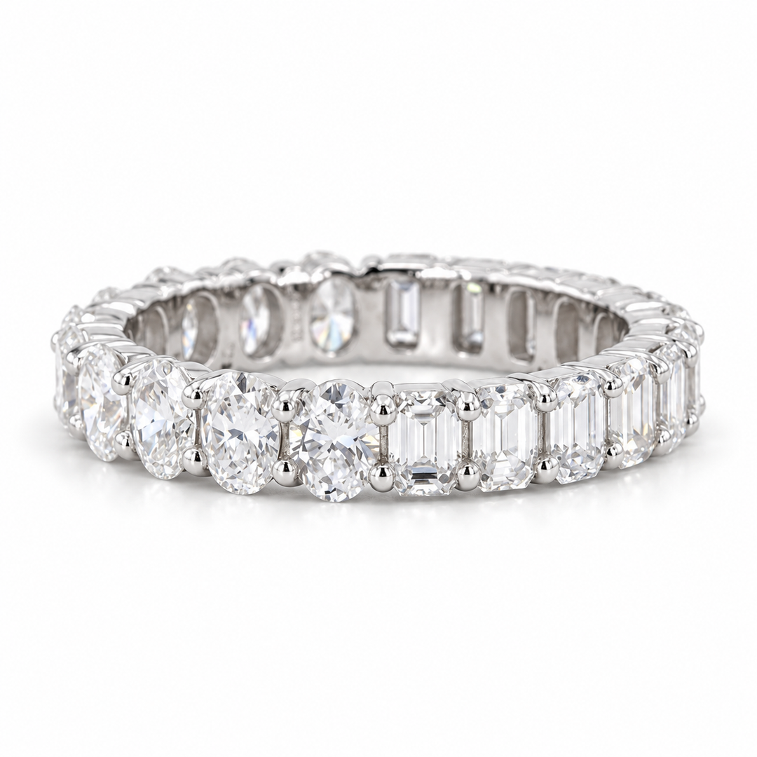 3.36ctw Half Oval & Half Emerald Diamond Eternity Band Ring (4mm) in white gold