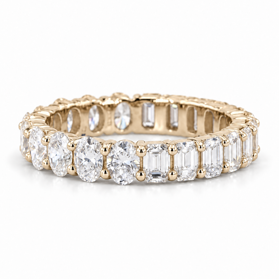 3.36ctw Half Oval & Half Emerald Diamond Eternity Band Ring (4mm) in yellow gold