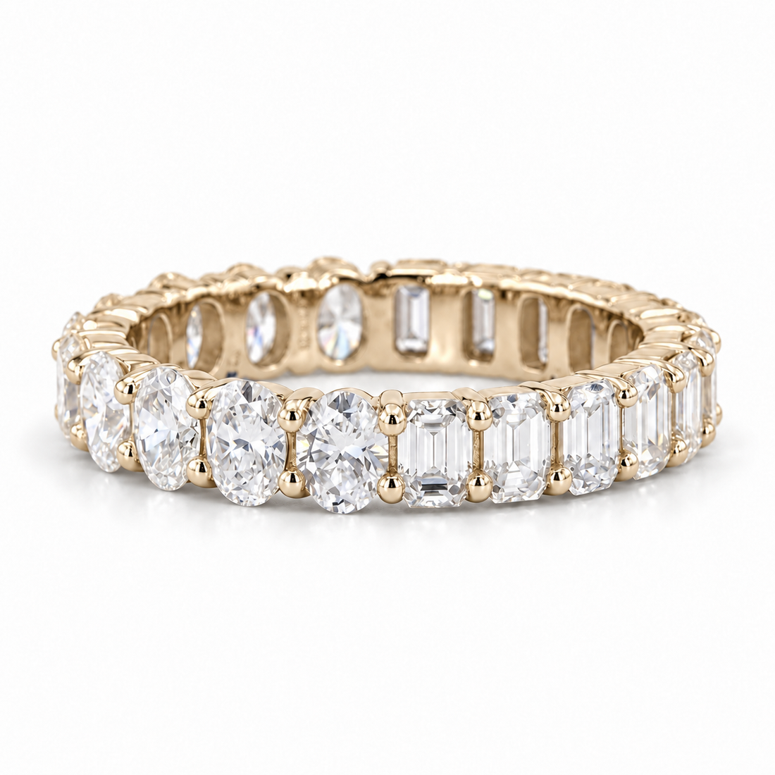 3.36ctw Half Oval & Half Emerald Diamond Eternity Band Ring (4mm) in yellow gold