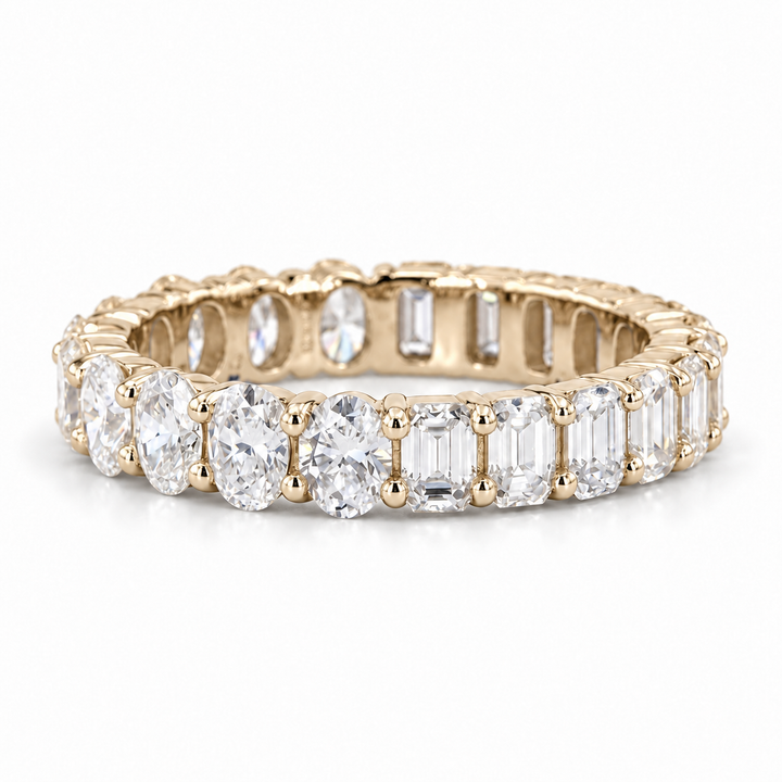 3.36ctw Half Oval & Half Emerald Diamond Eternity Band Ring (4mm) in yellow gold