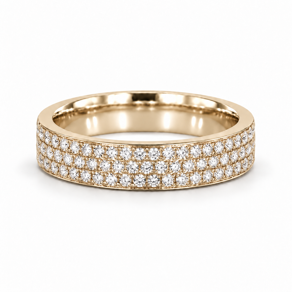5mm Triple-Row Pavé Diamond Band in yellow gold