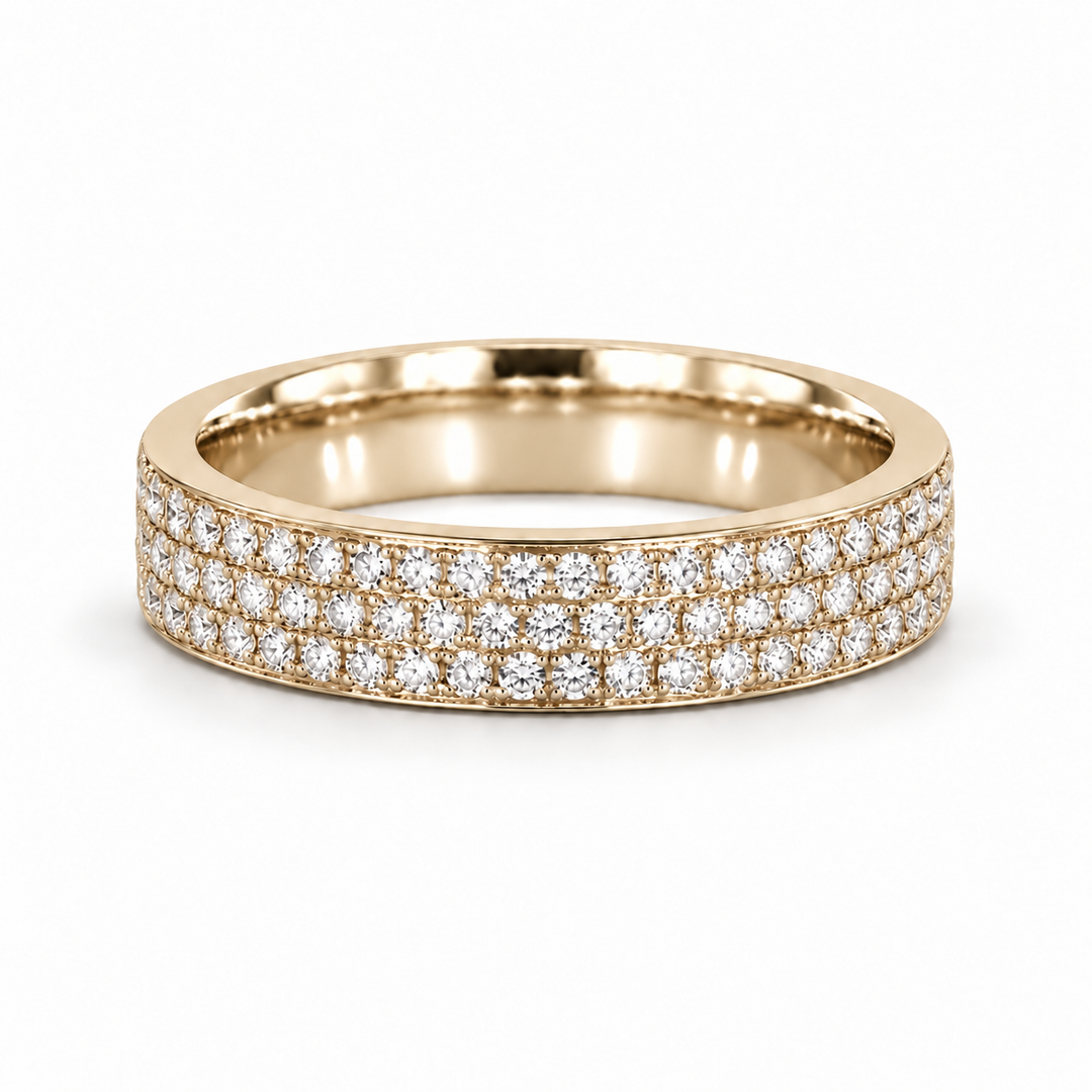 5mm Triple-Row Pavé Diamond Band in yellow gold