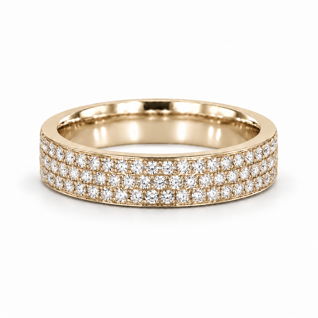 5mm Triple-Row Pavé Diamond Band in yellow gold