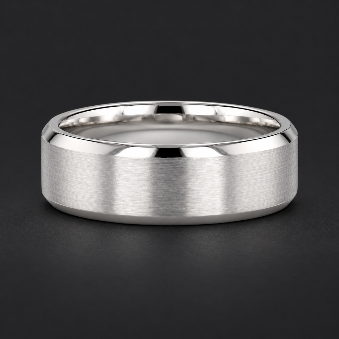 Brushed beveled wedding band, 6mm platinum, view 1