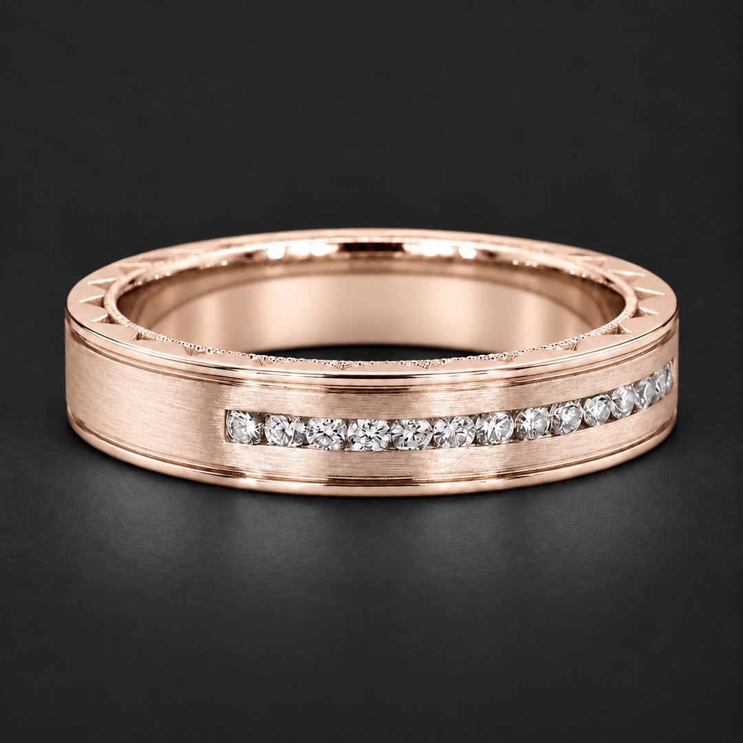 Brushed Diamond Accent Band Ring (3.5mm) in rose gold