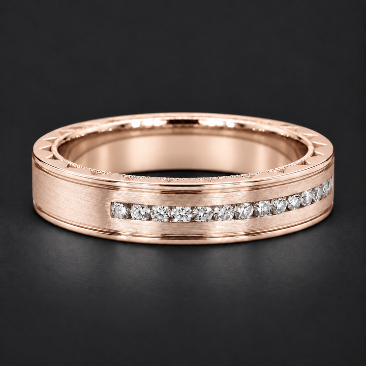 Brushed Diamond Accent Band Ring (3.5mm) in rose gold