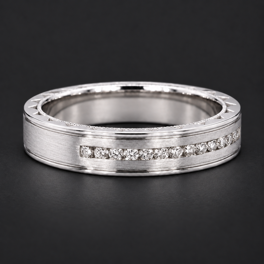 Brushed Diamond Accent Band Ring (3.5mm) in white gold