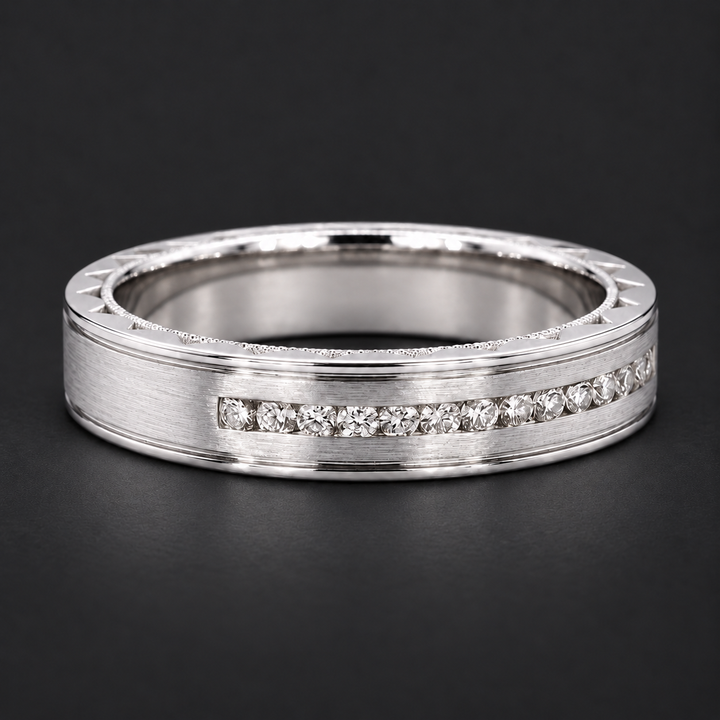 Brushed Diamond Accent Band Ring (3.5mm) in white gold