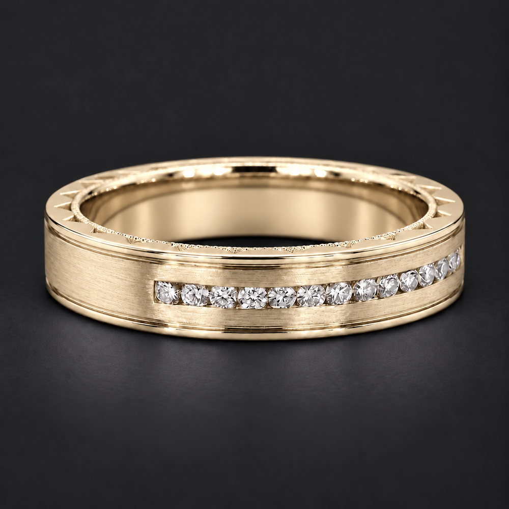 Brushed Diamond Accent Band Ring (3.5mm) in yellow gold