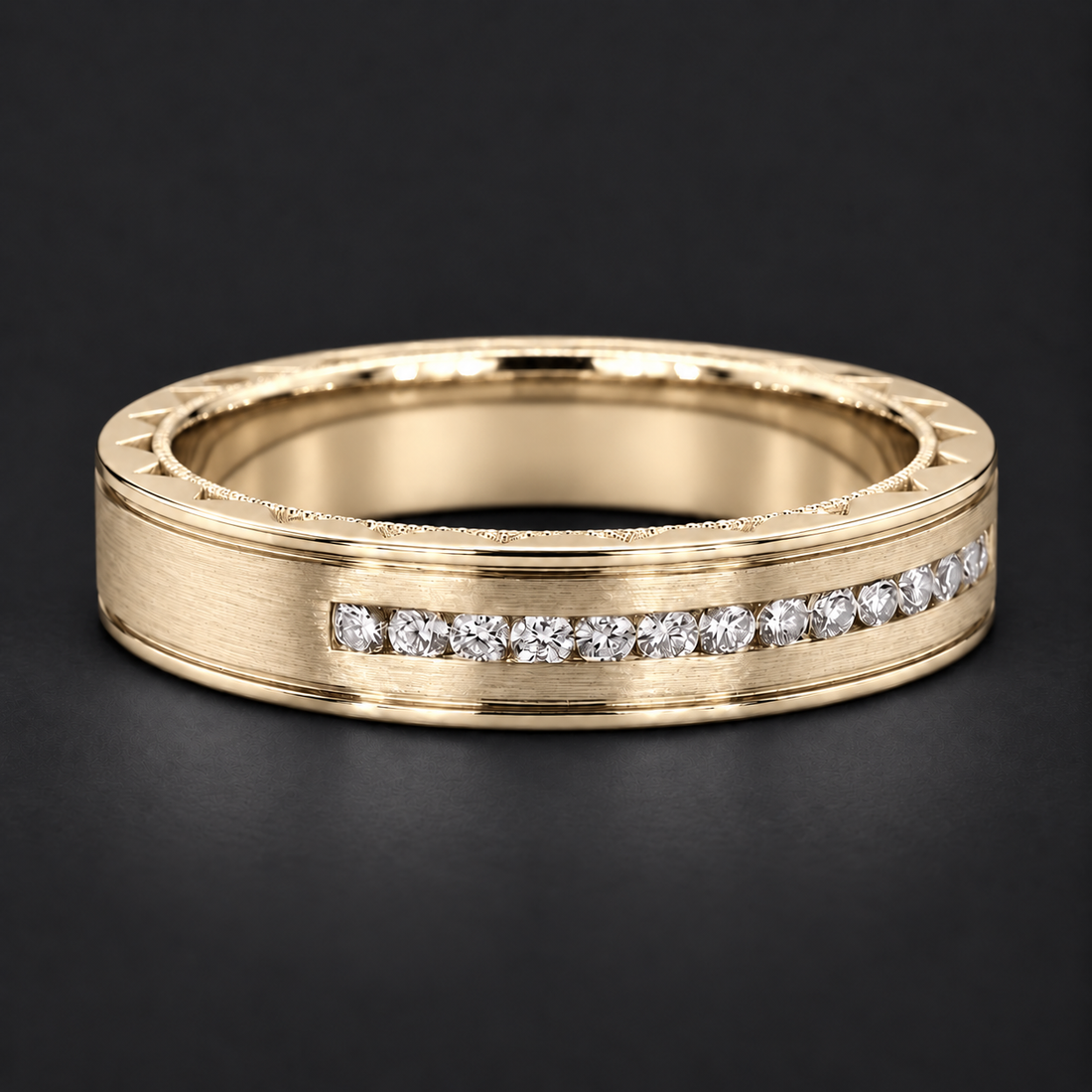 Brushed Diamond Accent Band Ring (3.5mm) in yellow gold