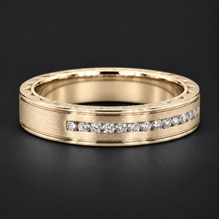 Brushed Diamond Accent Band Ring (3.5mm) in yellow gold