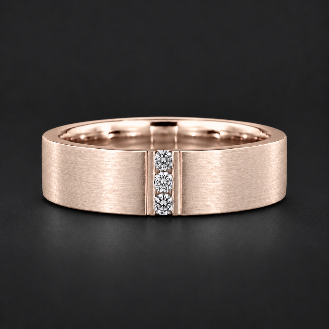 Brushed Vertical Diamond Accent Band Ring (3.5mm) in rose gold