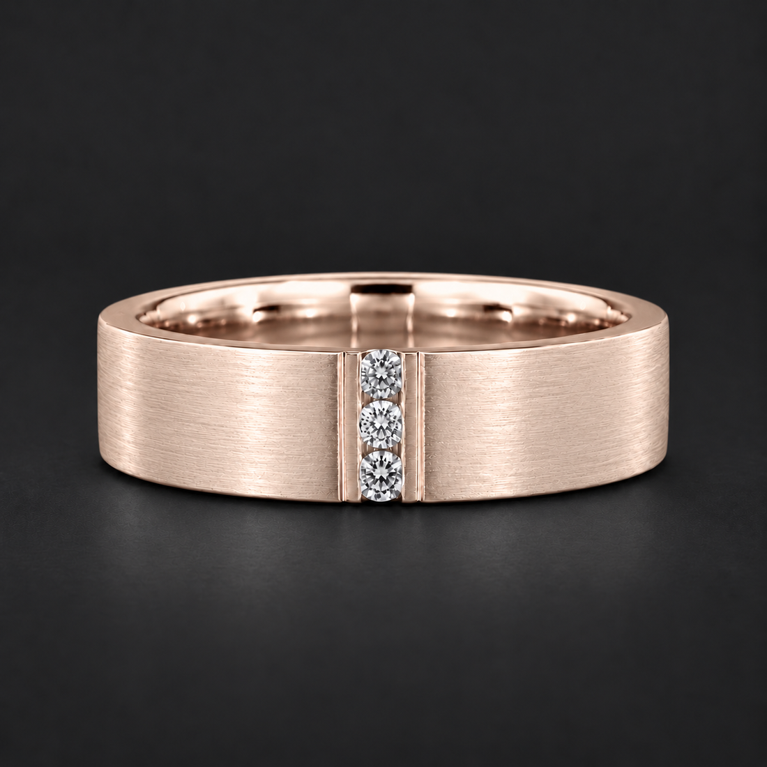 Brushed Vertical Diamond Accent Band Ring (3.5mm) in rose gold