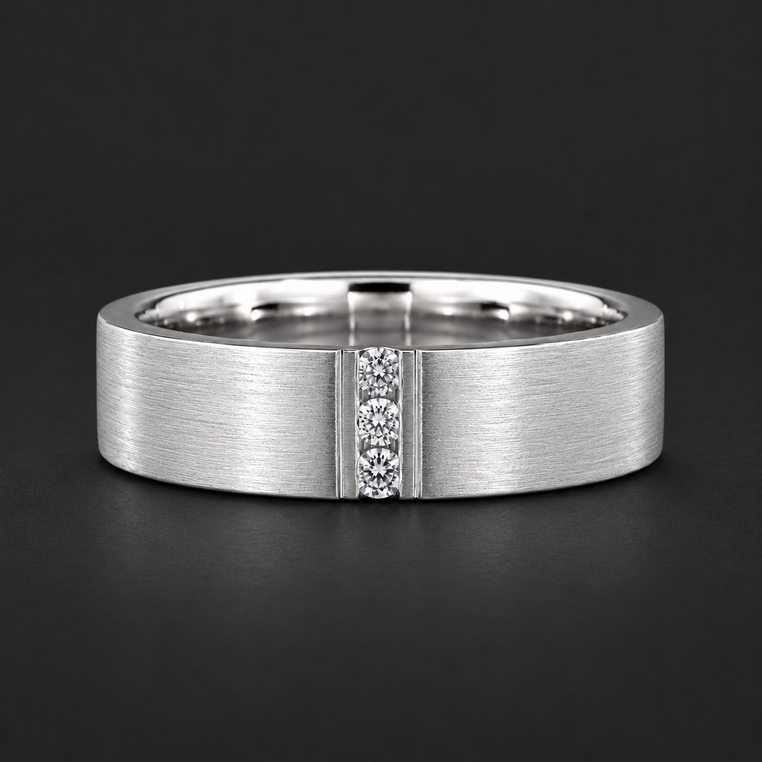 Brushed Vertical Diamond Accent Band Ring (3.5mm) in white gold