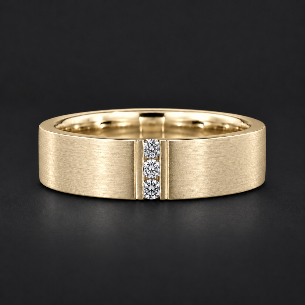 Brushed Vertical Diamond Accent Band Ring (3.5mm) in yellow gold