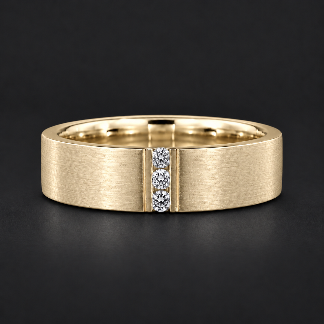 Brushed Vertical Diamond Accent Band Ring (3.5mm) in yellow gold