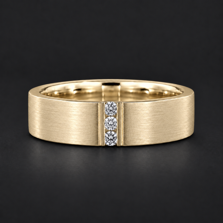 Brushed Vertical Diamond Accent Band Ring (3.5mm) in yellow gold