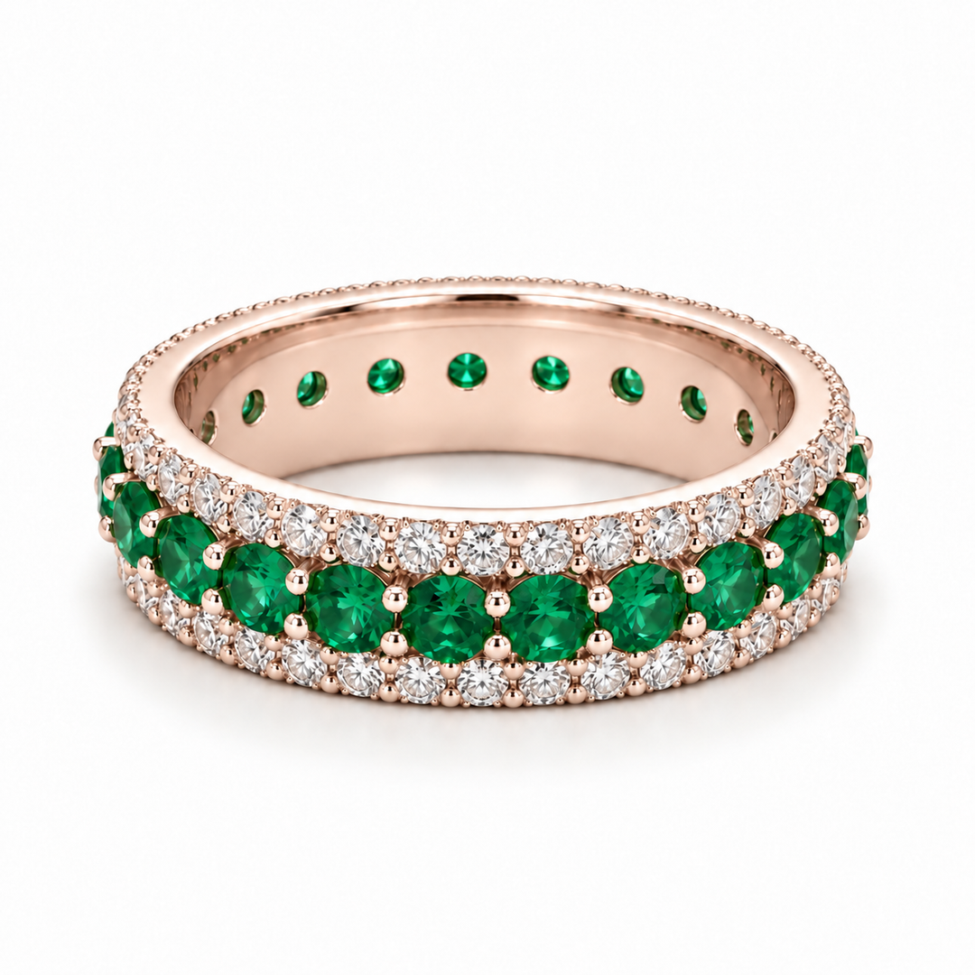 Colombian Emerald & Diamond Eternity Band (4mm, 2.50ctw) in rose gold