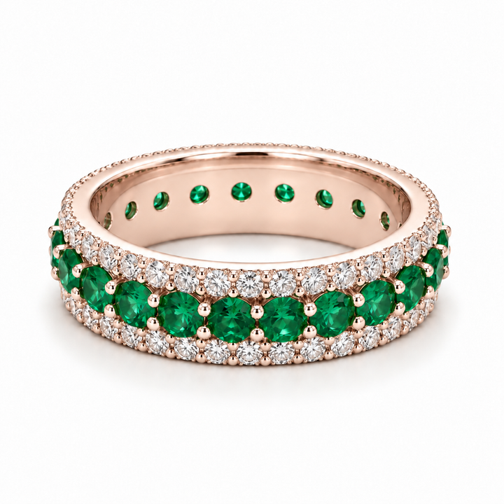 Colombian Emerald & Diamond Eternity Band (4mm, 2.50ctw) in rose gold