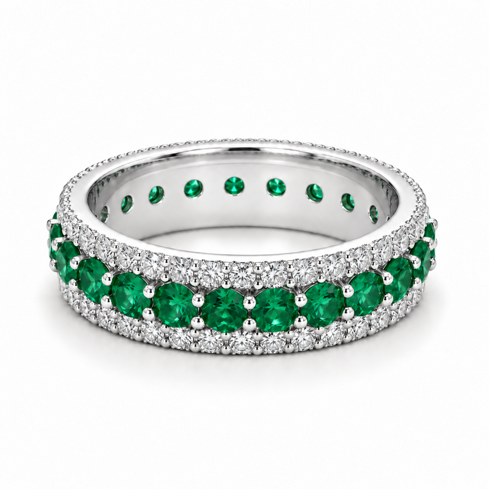 Colombian Emerald & Diamond Eternity Band (4mm, 2.50ctw) in white gold