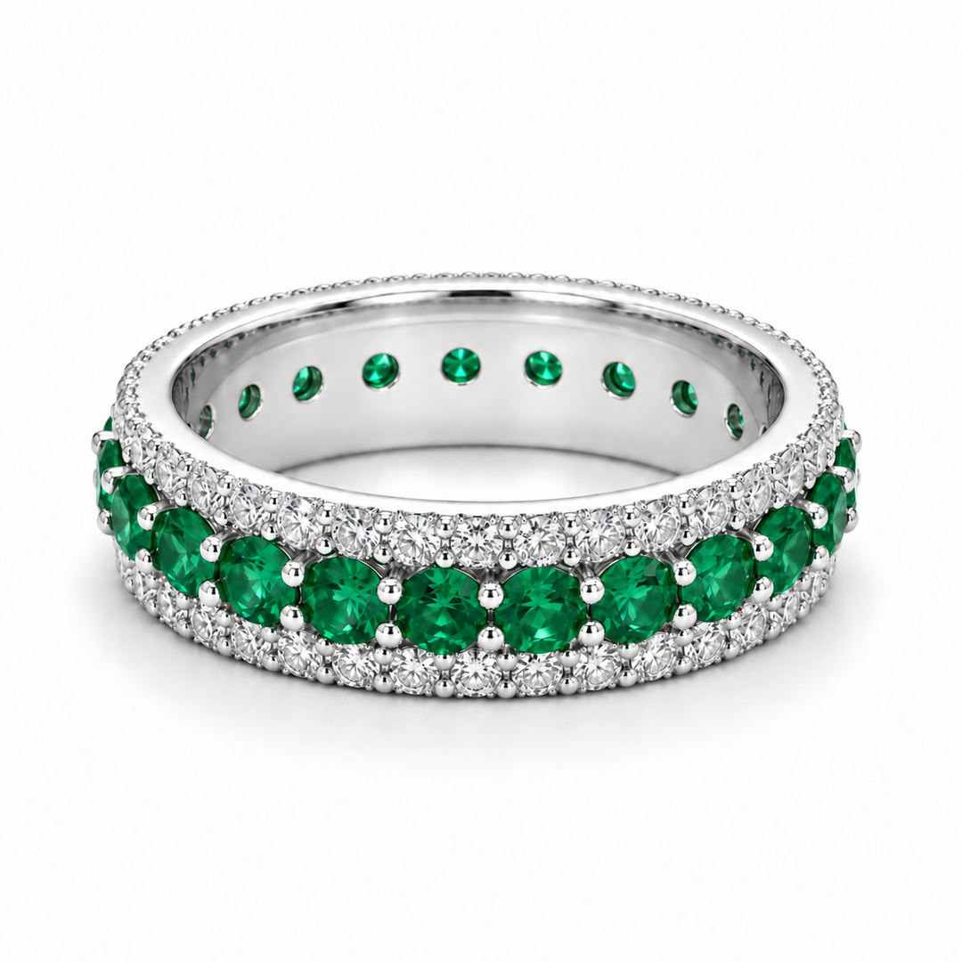 Colombian Emerald & Diamond Eternity Band (4mm, 2.50ctw) in white gold