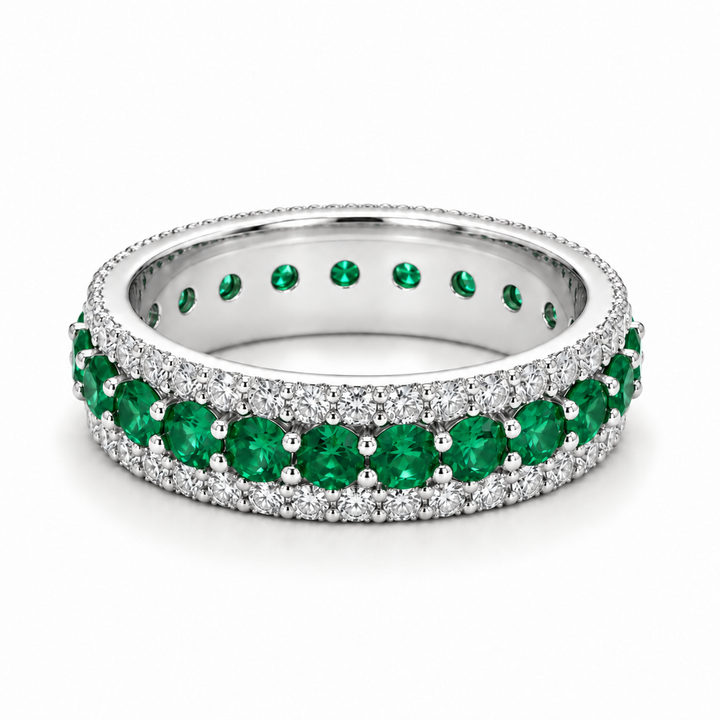 Colombian Emerald & Diamond Eternity Band (4mm, 2.50ctw) in white gold
