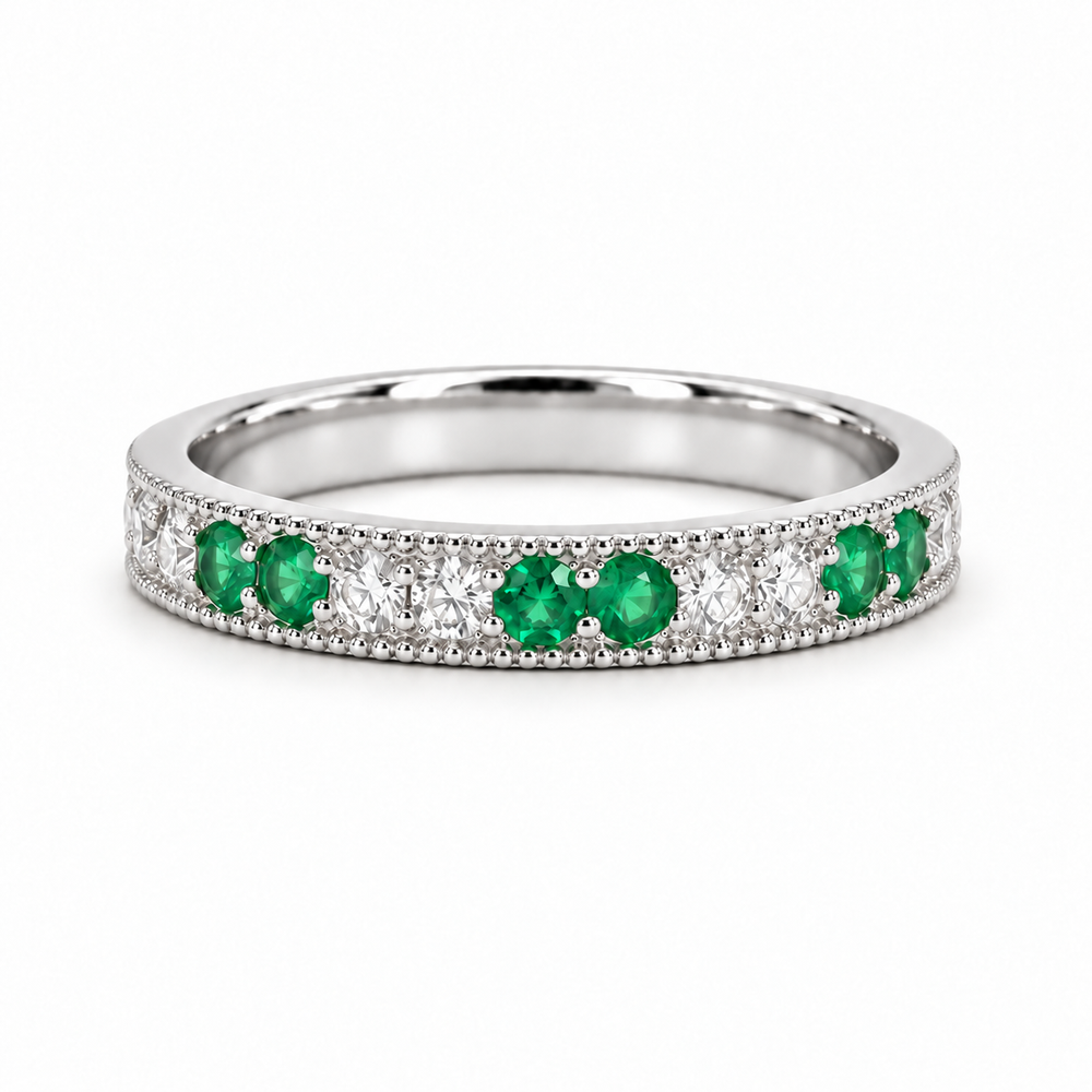 Colombian Emerald & Diamond Eternity Vintage Band (2.5mm, 1.00ctw) in white gold