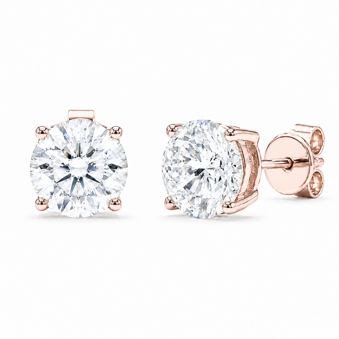 Classic Four-Prong Lab Diamond Stud Earrings in 14K Rose Gold